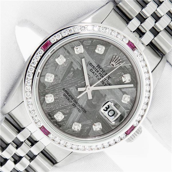Rolex Men's Stainless Steel Diamond & Ruby Datejust Wristwatch