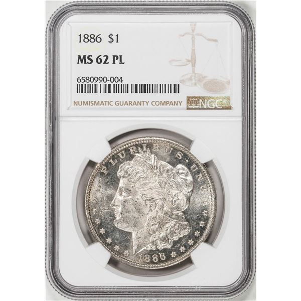 1886 $1 Morgan Silver Dollar Coin NGC MS62PL