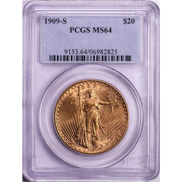 1909-S $20 St. Gaudens Double Eagle Gold Coin PCGS MS64