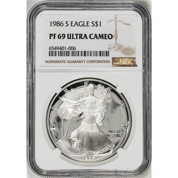 1986-S $1 Proof American Silver Eagle Coin NGC PF69 Ultra Cameo