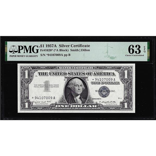 1957A $1 Silver Certificate STAR Note Fr.1620* PMG Choice Uncirculated 63EPQ