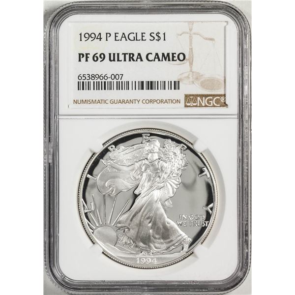 1994-P $1 Proof American Silver Eagle Coin NGC PF69 Ultra Cameo