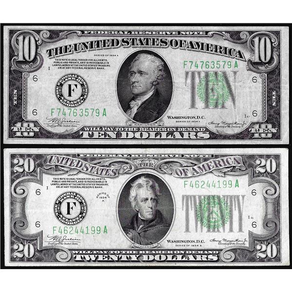 Lot of 1934A $10 & $20 Federal Reserve Notes Atlanta
