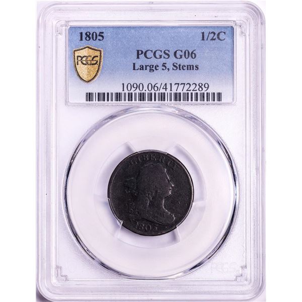1805 Large 5, Stems Draped Bust Half Cent Coin PCGS G06