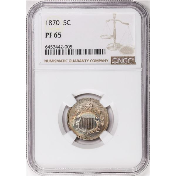 1870 Proof Shield Nickel Coin NGC PF65 Nice Color