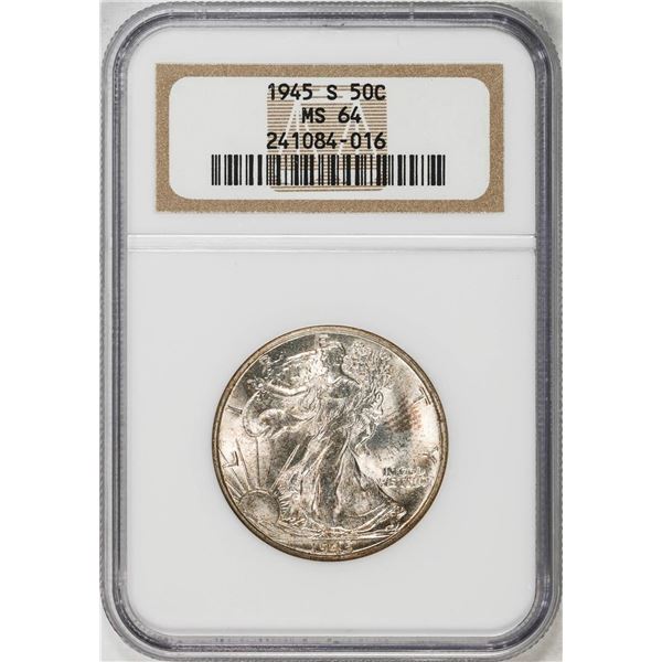 1945-S Walking Liberty Half Dollar Coin NGC MS64