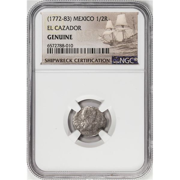 El Cazador Shipwreck (1772-83) Mexico 1/2 Real Silver Coin NGC Genuine w/ Story Card