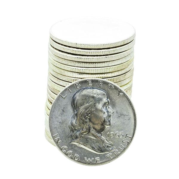 Roll of (20) Brilliant Uncirculated 1963 Franklin Half Dollar Coins