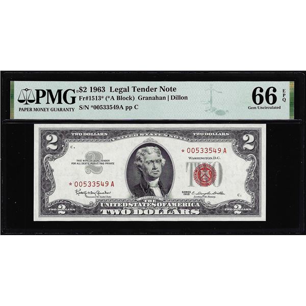 1963 $2 Legal Tender STAR Note Fr.1513* PMG Gem Uncirculated 66EPQ