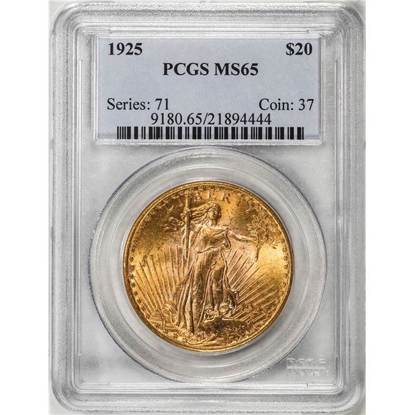 1925 $20 St. Gaudens Double Eagle Gold Coin PCGS MS65