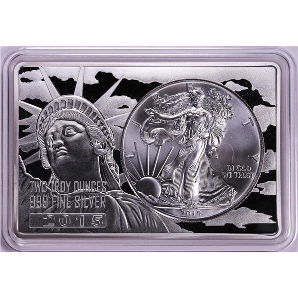2015 $1 American Silver Eagle Coin & 2oz Silver Bar Set
