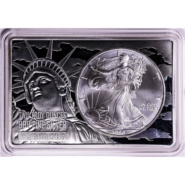 1996 $1 American Silver Eagle Coin & 2oz Silver Bar Set