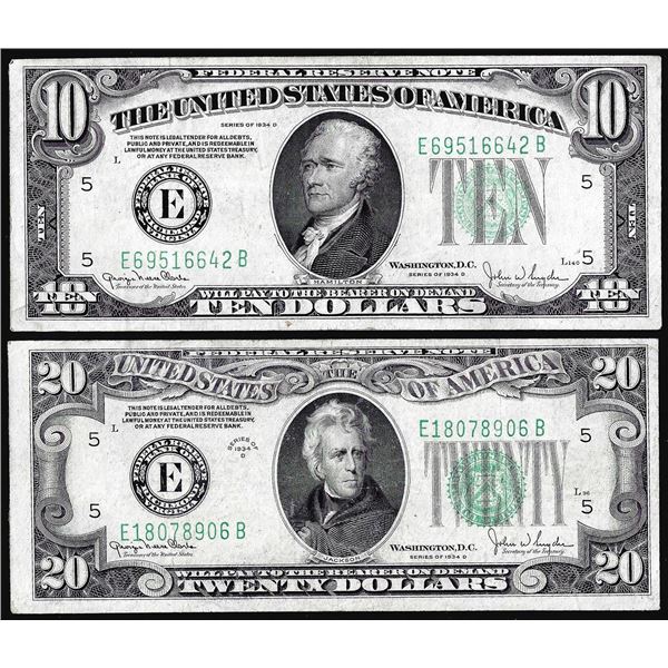 Lot of 1934D $10 & $20 Federal Reserve Notes Richmond
