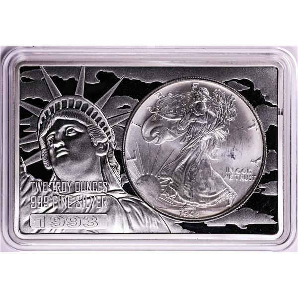 1993 $1 American Silver Eagle Coin & 2oz Silver Bar Set