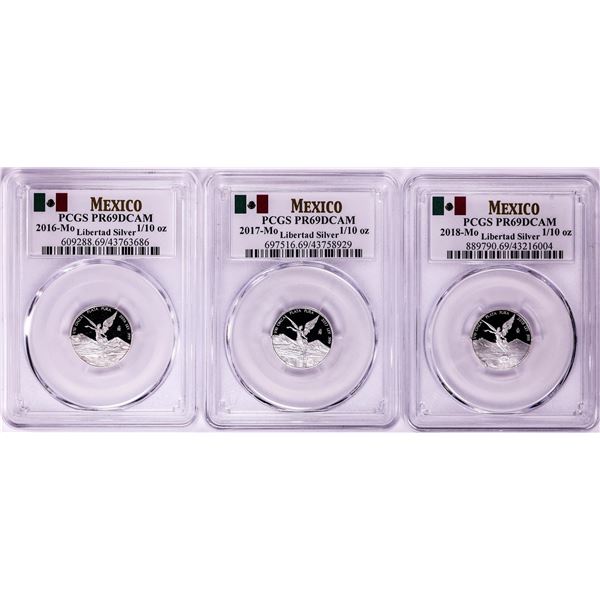 2016-2018-Mo Mexico Proof 1/10 oz Silver Libertad Coins PCGS PR69DCAM
