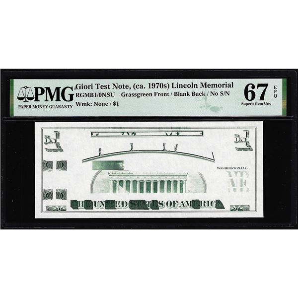 Circa 1970's Lincoln Memorial Giori Test Note PMG Superb Gem Uncirculated 67EPQ