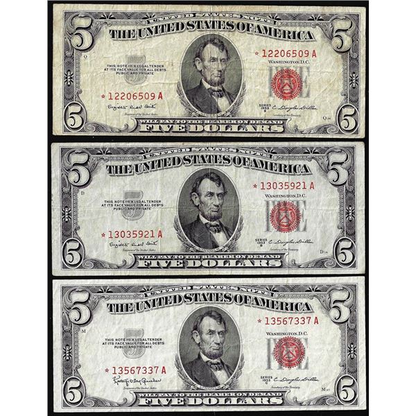Lot of (3) 1953B/1953C $5 Legal Tender Star Notes