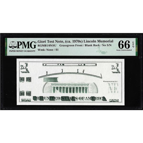 Circa 1970's Lincoln Memorial Giori Test Note PMG Gem Uncirculated 66EPQ