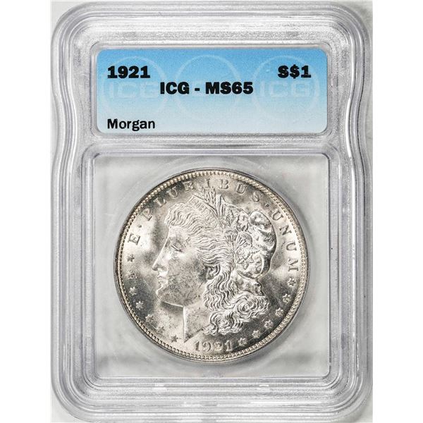 1921 $1 Morgan Silver Dollar Coin ICG MS65