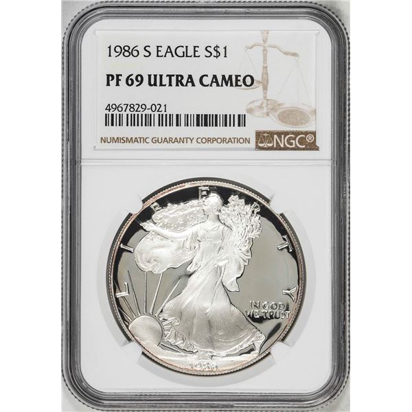 1986-S $1 Proof American Silver Eagle Coin NGC PF69 Ultra Cameo
