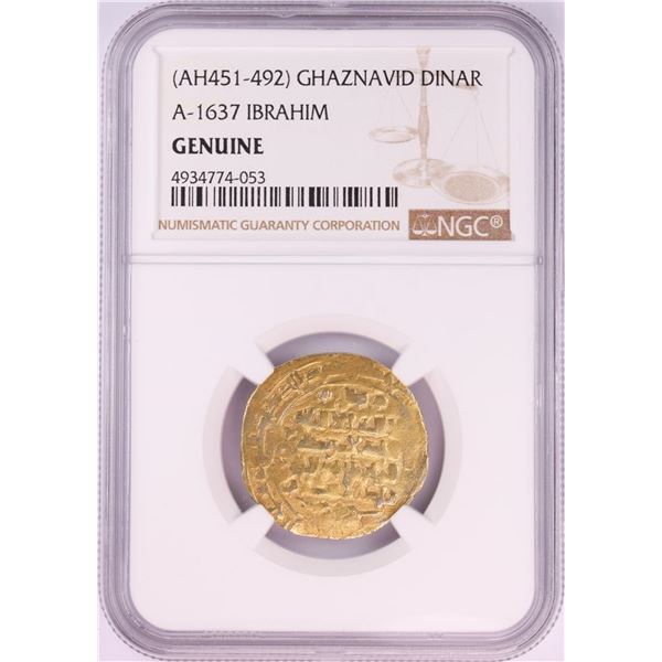 AH451-492 Ghaznavid Dinar A-1637 Ibrahim Gold Coin NGC Genuine