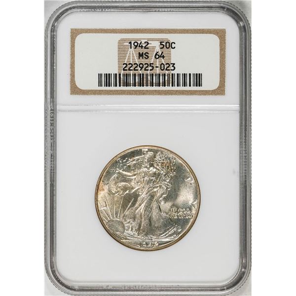 1942 Walking Liberty Half Dollar Coin NGC MS64