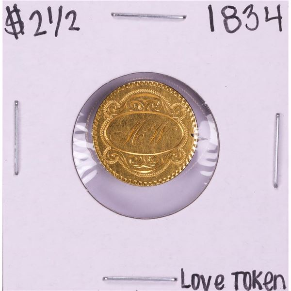 1834 $2 1/2 Classic Head Quarter Eagle Gold Love Token Pin