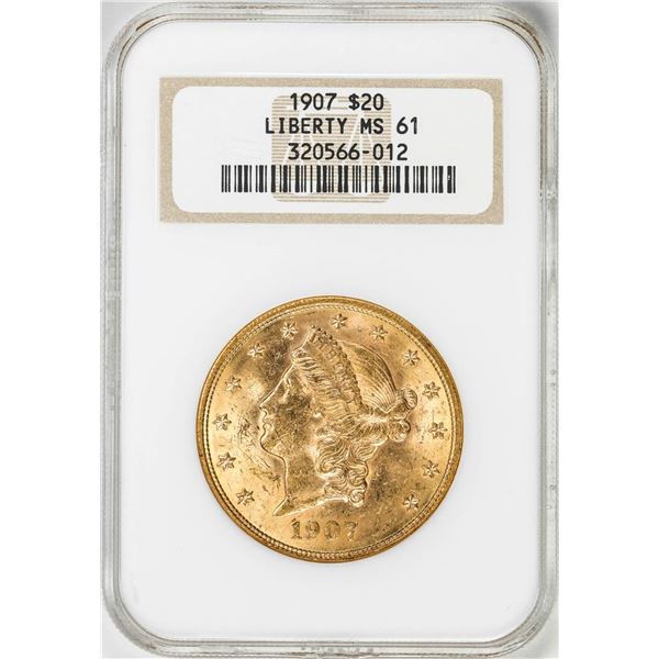 1907 $20 Liberty Head Double Eagle Gold Coin NGC MS61