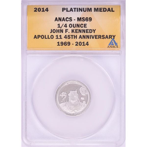 2014 Proof 1/4 oz Platinum JFK Apollo 11 Anniversary Medal ANACS MS69