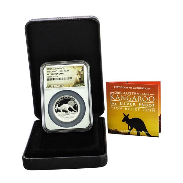 2015P Australia $1 Proof Kangaroo High Relief 1oz Silver Coin NGC PF70 Ultra Cameo