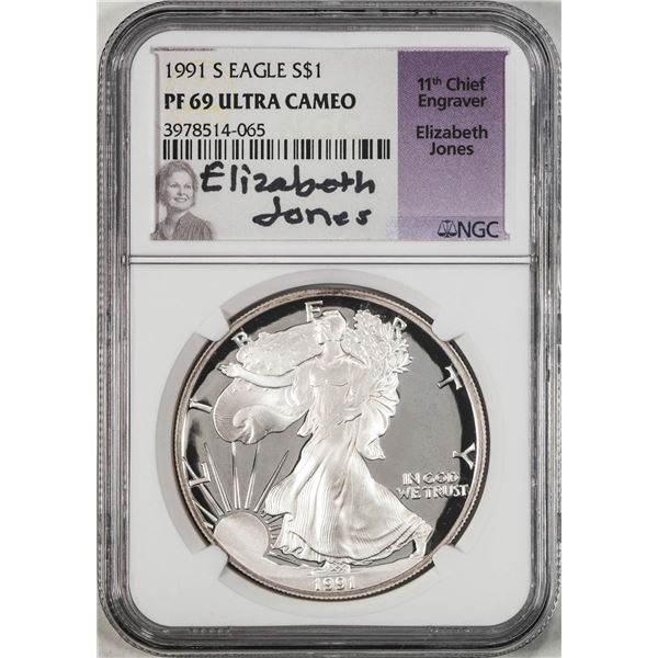 1991-S $1 Proof American Silver Eagle Coin NGC PF69 Ultra Cameo E. Jones Signature