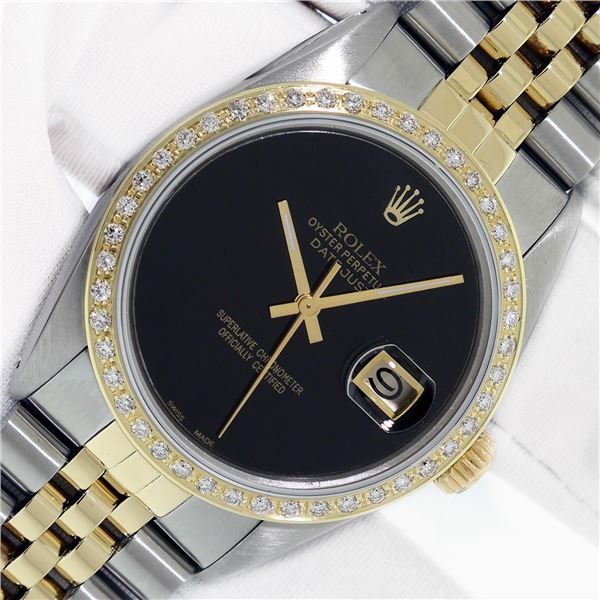 Rolex Men's Two Tone Diamond Black Onyx Datejust Wristwatch