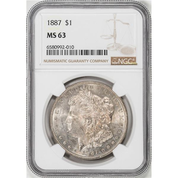 1887 $1 Morgan Silver Dollar Coin NGC MS63