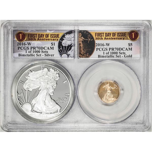 2016 -W Proof Bimetallic American Silver and Gold Eagle Coin Set PCGS PR70DCAM