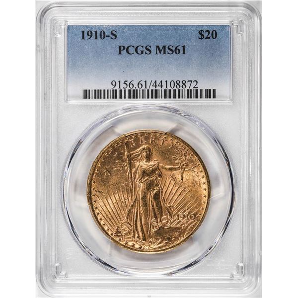 1910-S $20 St Gaudens Double Eagle Gold Coin PCGS MS61
