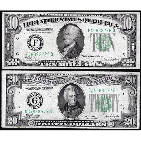 Lot of 1934C $10 & $20 Federal Reserve Notes