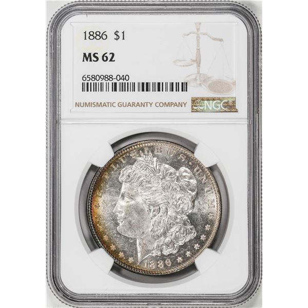 1886 $1 Morgan Silver Dollar Coin NGC MS62 Nice Toning