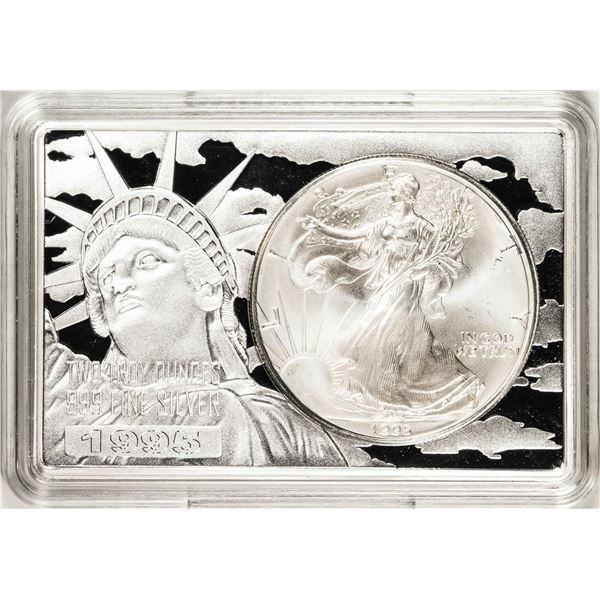 1995 $1 American Silver Eagle Coin & 2oz Silver Bar Set