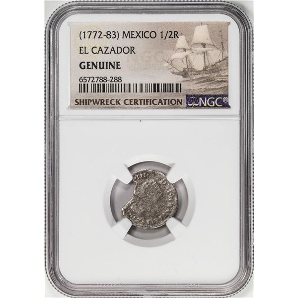 El Cazador Shipwreck (1772-83) Mexico 1/2 Real Silver Coin NGC Genuine w/ Story Card