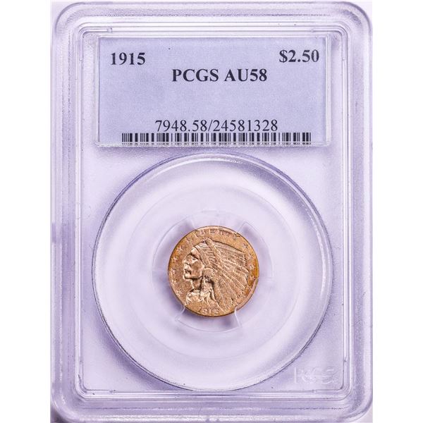 1915 $2 1/2 Indian Head Quarter Eagle Gold Coin PCGS AU58