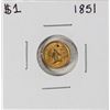 Image 1 : 1851 Type 1 $1 Liberty Head Gold Dollar Coin - Ex Jewelry