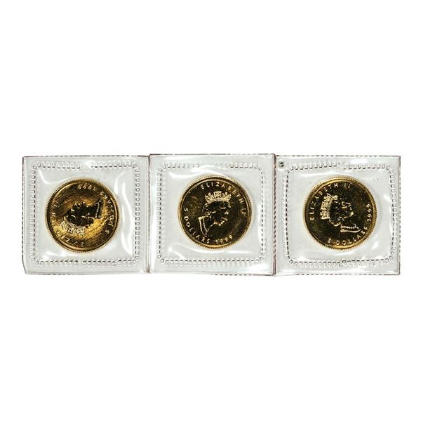 Lot of (3) Sealed 1999 Canadian $5 Maple Leaf Gold Coins