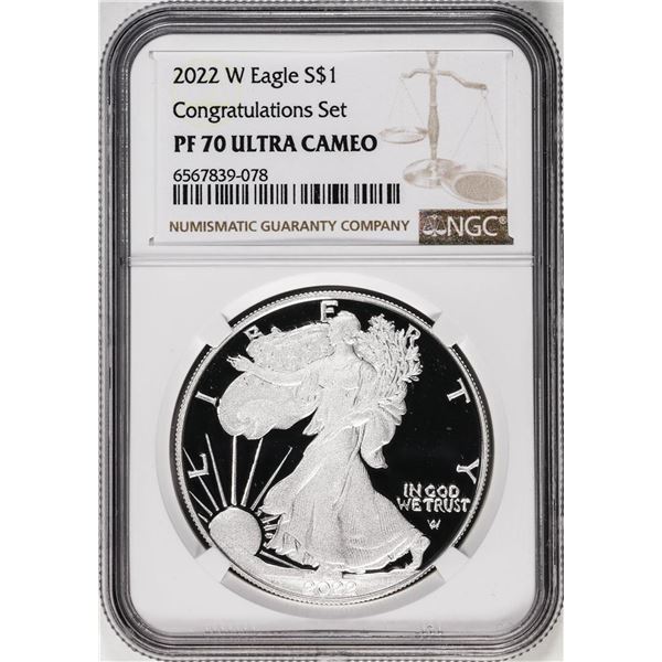 2022-W $1 Proof American Silver Eagle Coin NGC PF70 Ultra Cameo Congratulations Set