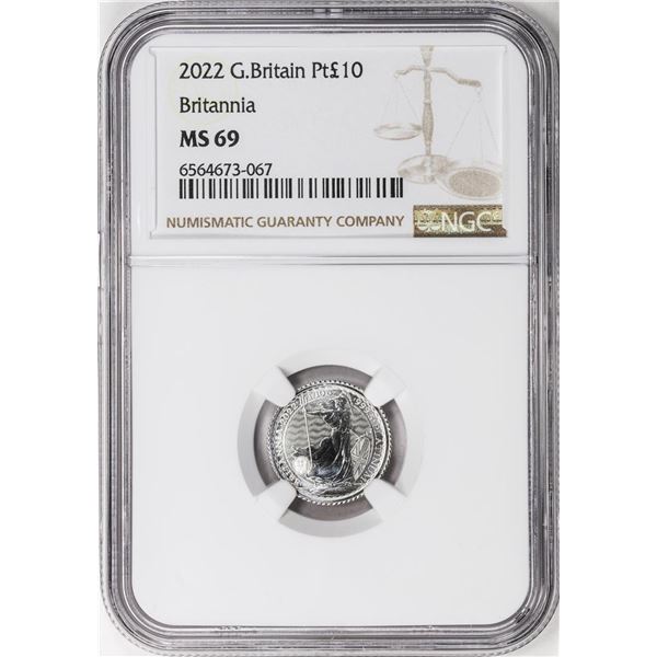 2022 Great Britain 10 Pounds Britannia 1/10oz Platinum Coin NGC MS69