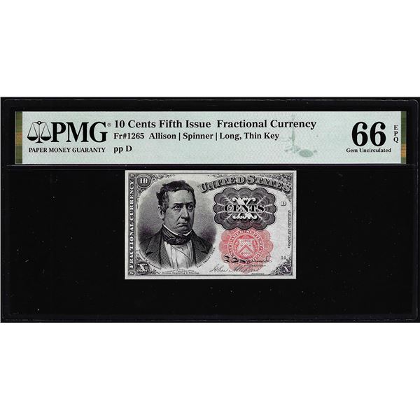 1874 Fifth Issue Ten Cents Fractional Note Fr.1265 PMG Gem Uncirculated 66EPQ