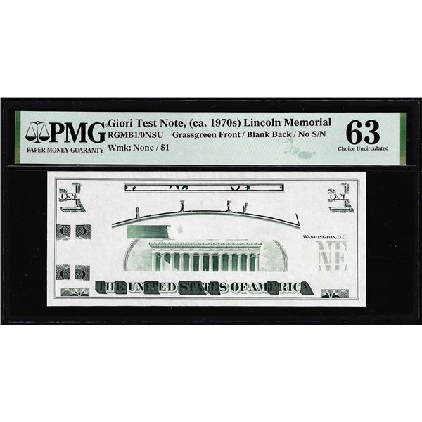 Circa 1970's Lincoln Memorial Giori Test Note PMG Choice Uncirculated 63