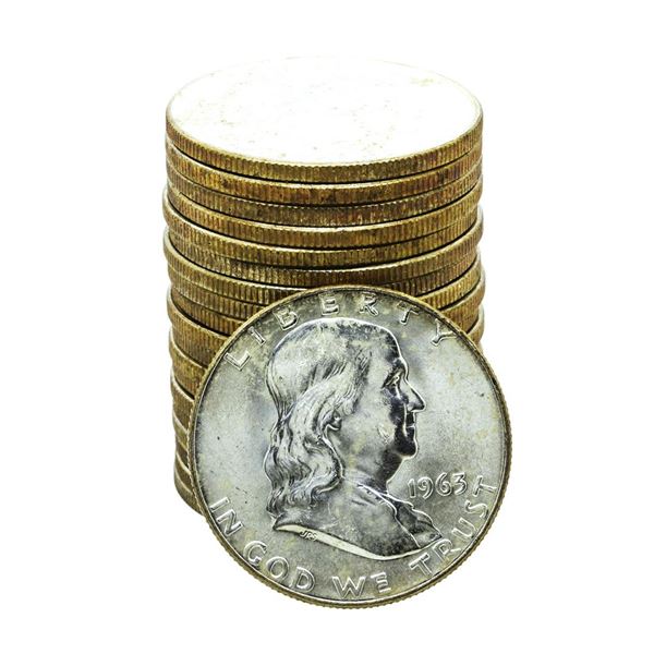 Roll of (20) Brilliant Uncirculated 1963 Franklin Half Dollar Coins