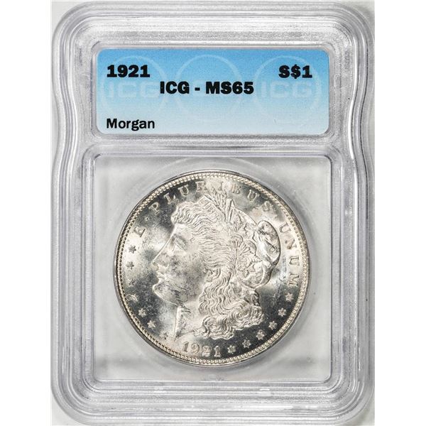 1921 $1 Morgan Silver Dollar Coin ICG MS65