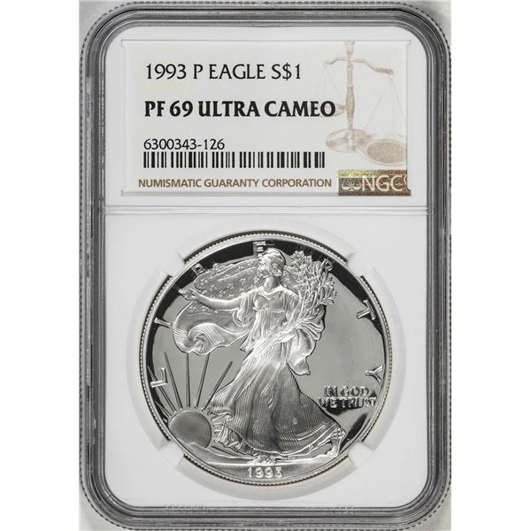 1993-P $1 Proof American Silver Eagle Coin NGC PF69 Ultra Cameo