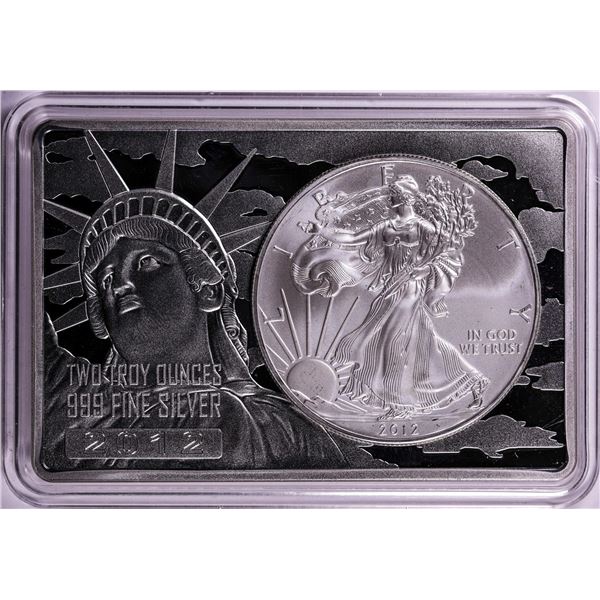 2012 $1 American Silver Eagle Coin & 2oz Silver Bar Set